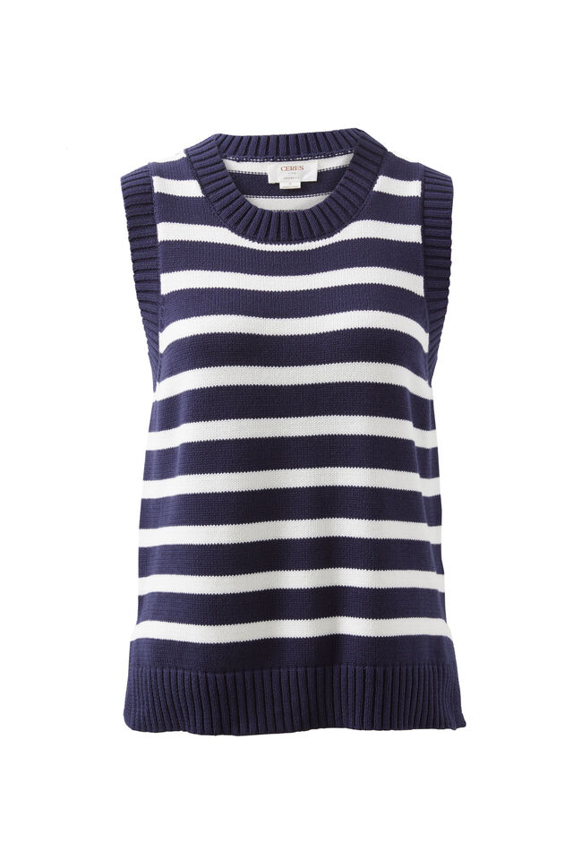 Stripe Knit Tank Jf, NEW NAVY/FRESH ECRU STRIPE