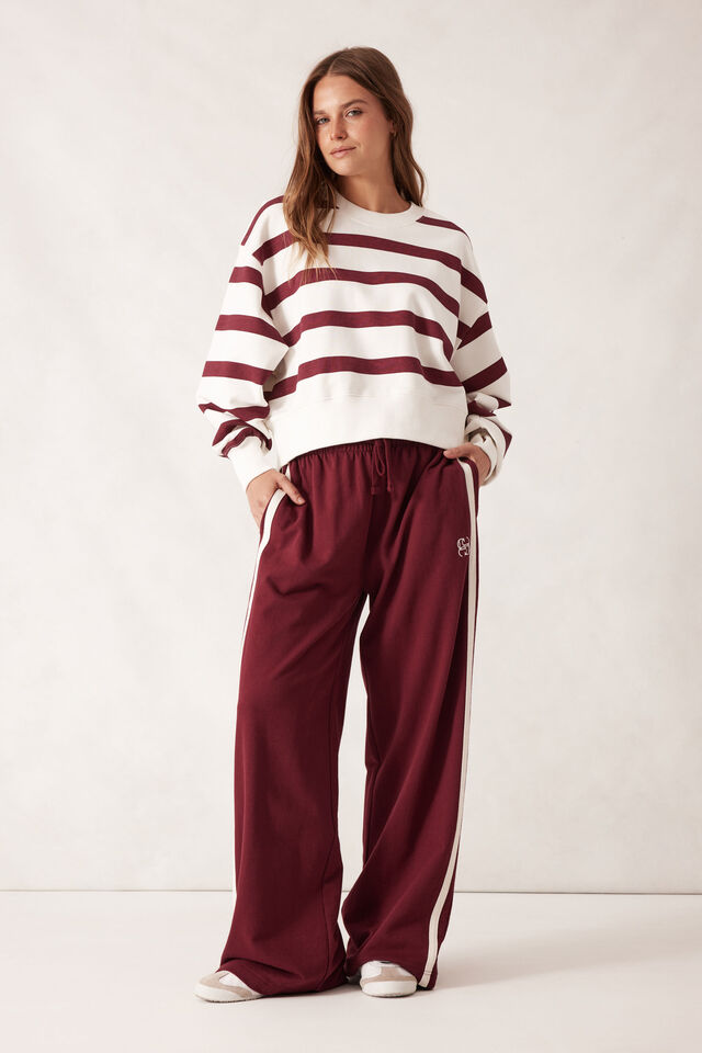 Cropped Slouchy Crew, BURGUNDY STRIPE