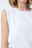 Shoulder Pad Bubble Top In Cotton Linen Blend, WHITE - alternate image 3