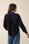 Lace Detail Henley Shirt, BLACK - alternate image 3