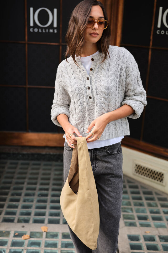 Enid Cable Knit Henley, SILVER MARLE