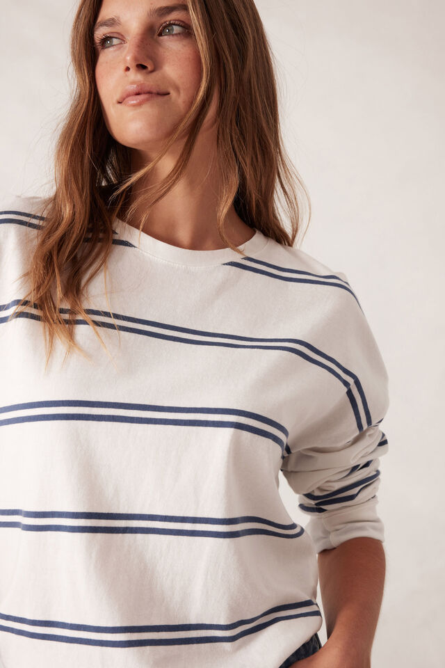 Slouchy Long Sleeve  Tee, VANILLA/MOONLIGHT DOUBLE STRIPE