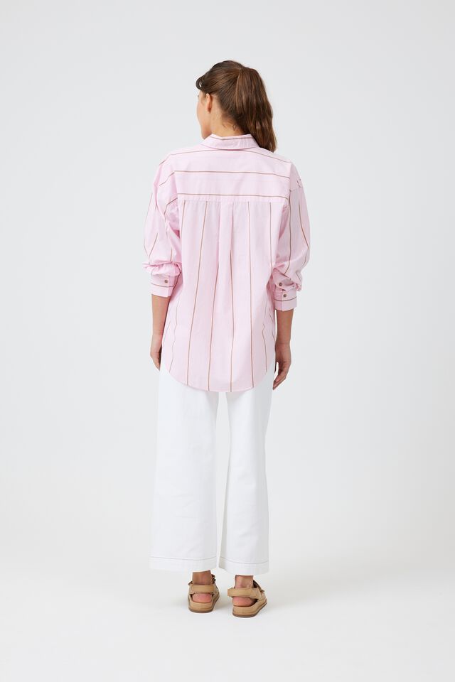 Oversized Poplin Shirt, WASHED PINK AND WARM GINGER STRIPE