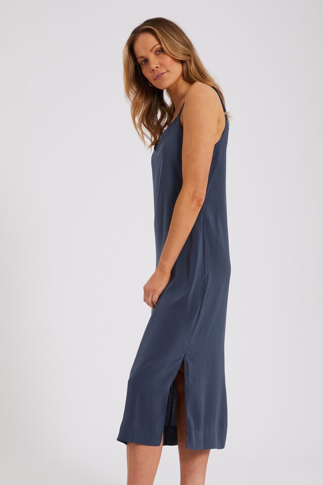 Satin Slip Dress With Recycled Fibres, SMOKE BLUE