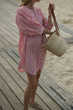 Crinkle Mini Dress, CORAL WHITE GINGHAM - alternate image 1