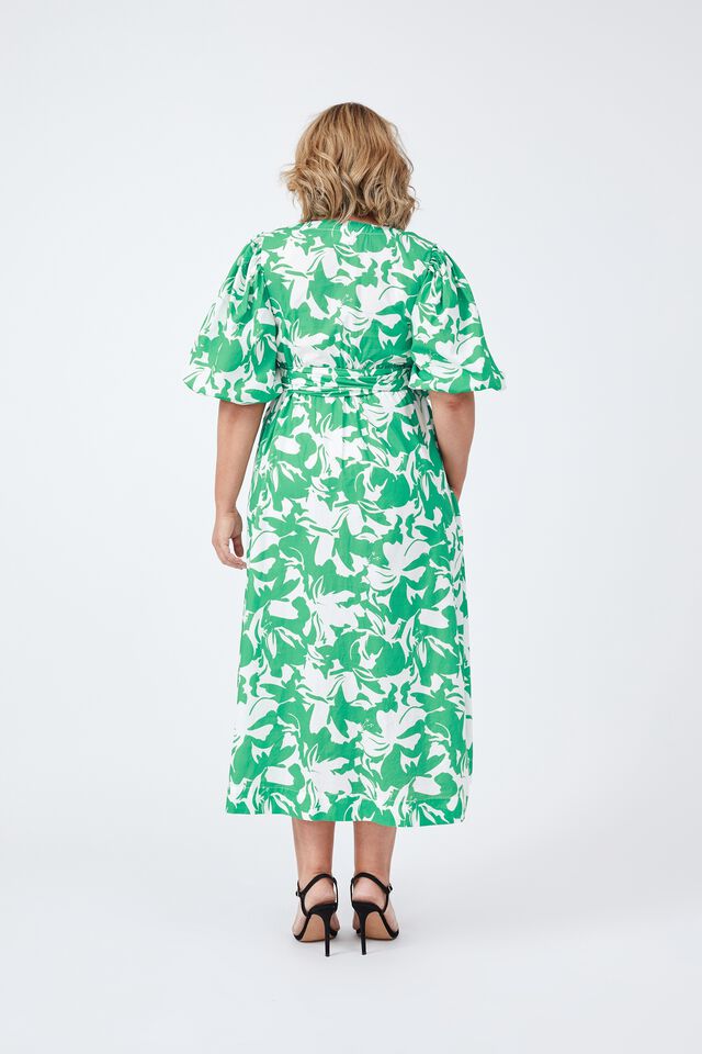 Emma Hawkins Tie Dress In Organic Cotton Poplin, GREEN FLORAL