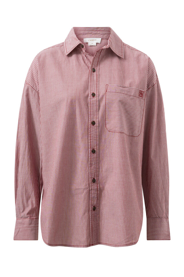 Peta Oversized Shirt, BURGUNDY WHITE NARROW STRIPE