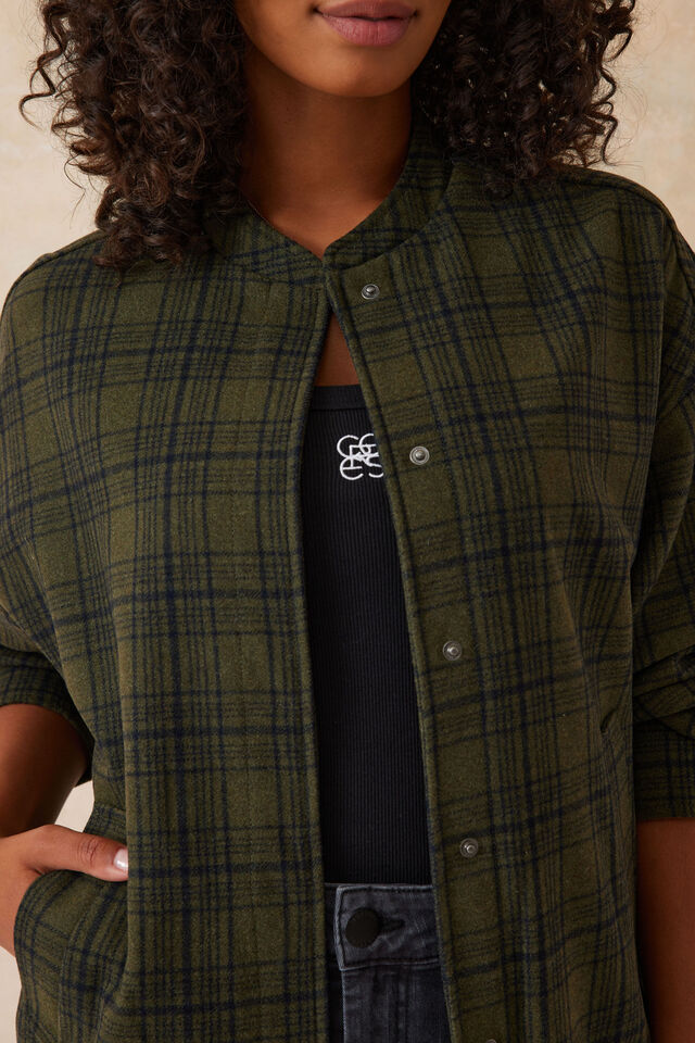 Relaxed Bomber Jacket, OLIVE CHECK