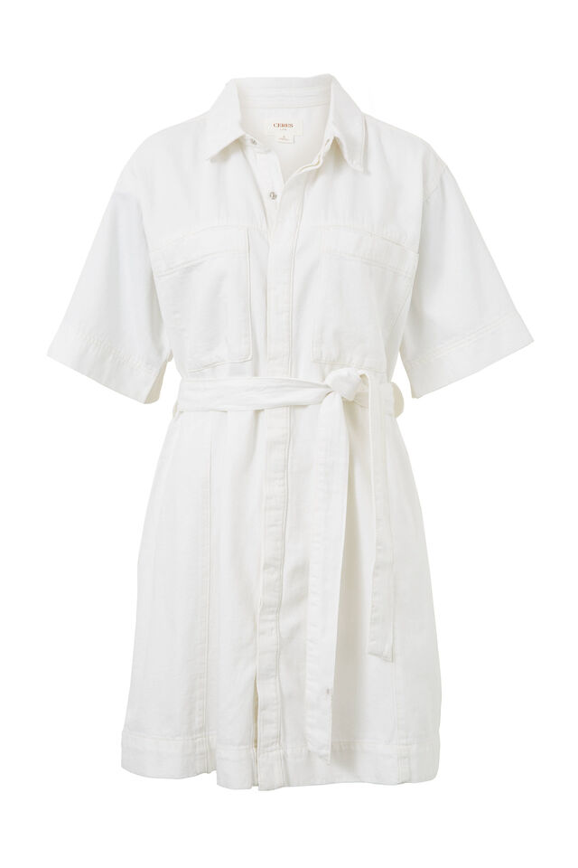 Seamed Mini Dress, FRESH ECRU RESCUED FABRIC