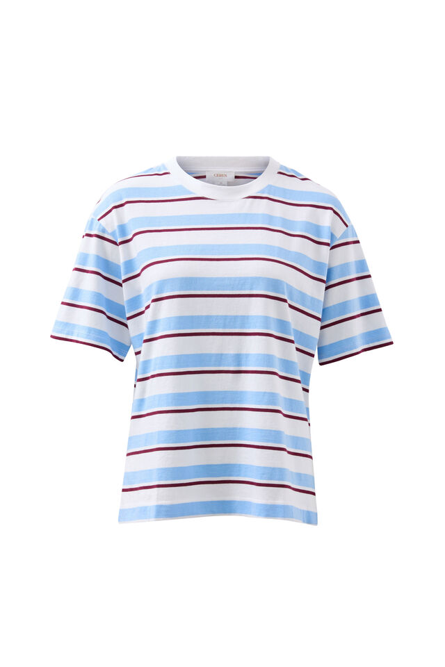 Stevie Slouchy Tee, POWDER/POMEGRANATE RETRO STRIPE