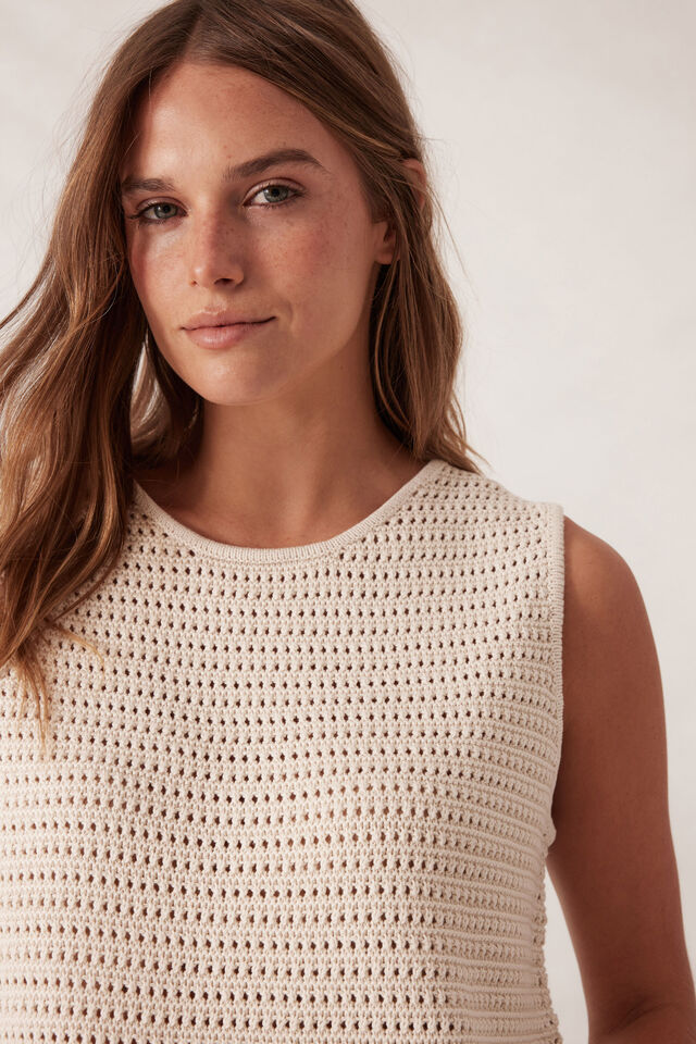 Margot Mesh Knit Tank, ECRU