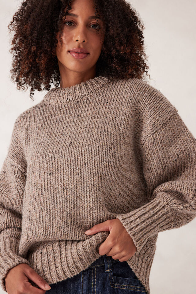 Lofty Knit Crew, TAUPE FLECK