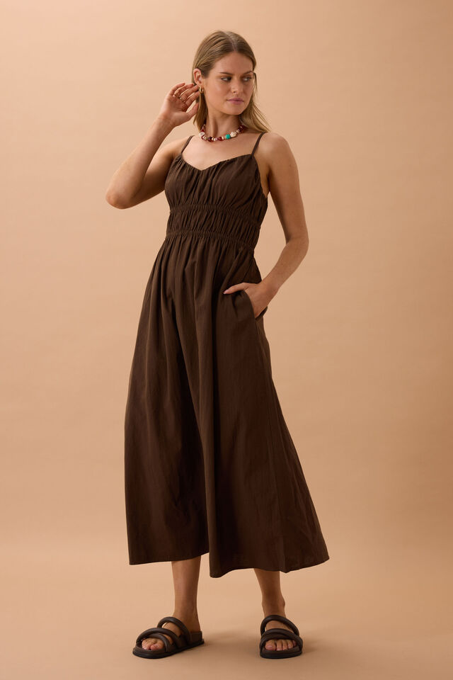 Rhea Midi Dress, CHOCOLATE