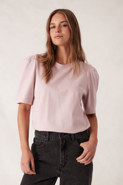 Pleat Sleeve Tee, BLUSH PINK