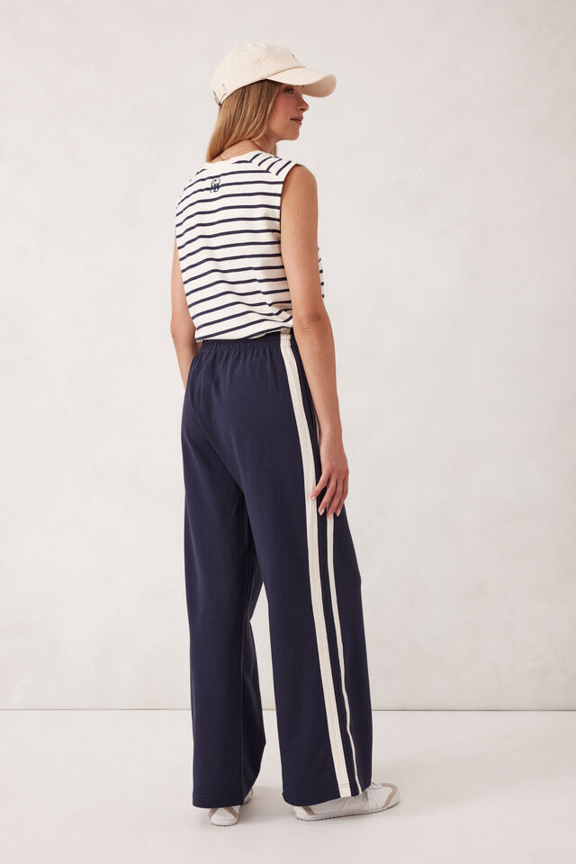 Gigi Wide Leg Terry Trackpant, NEW NAVY SIDE STRIPE