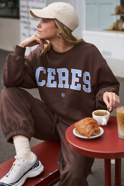 Isla Oversized Slouchy Crew, BRUNETTE BROWN BUFF SKY BLUE HERITAGE LOGO