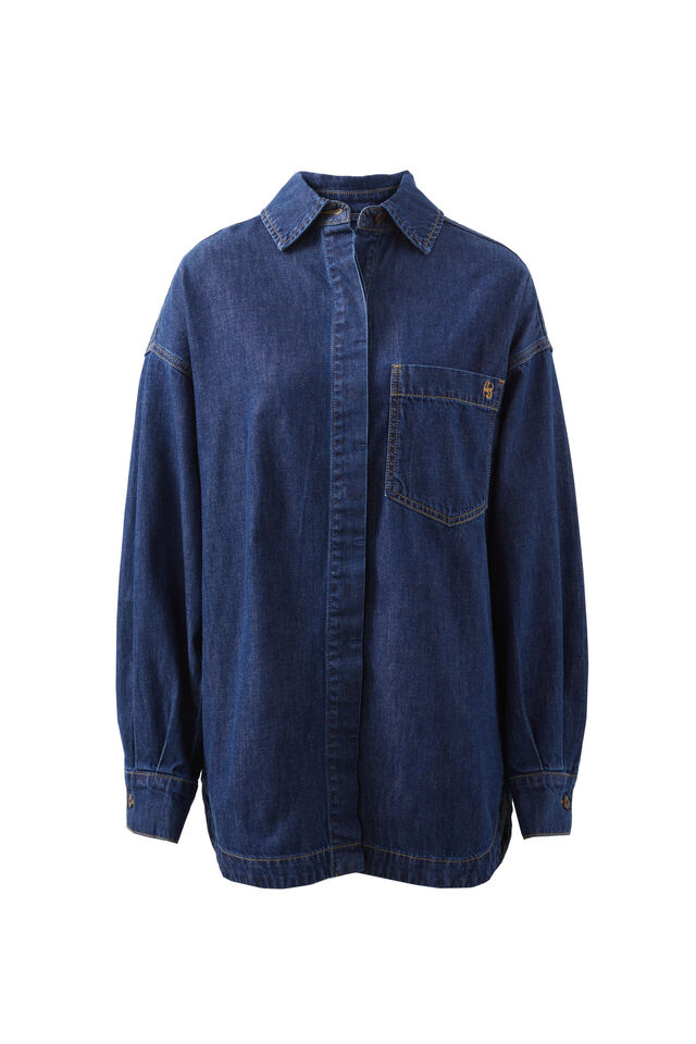 Long Sleeve Denim Shirt Jf, MIDNIGHT