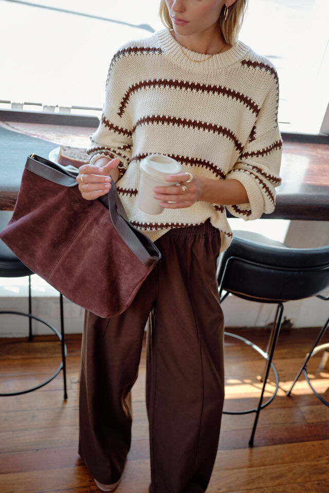 Lila Oversized Knit Crew, ECRU STRIPE