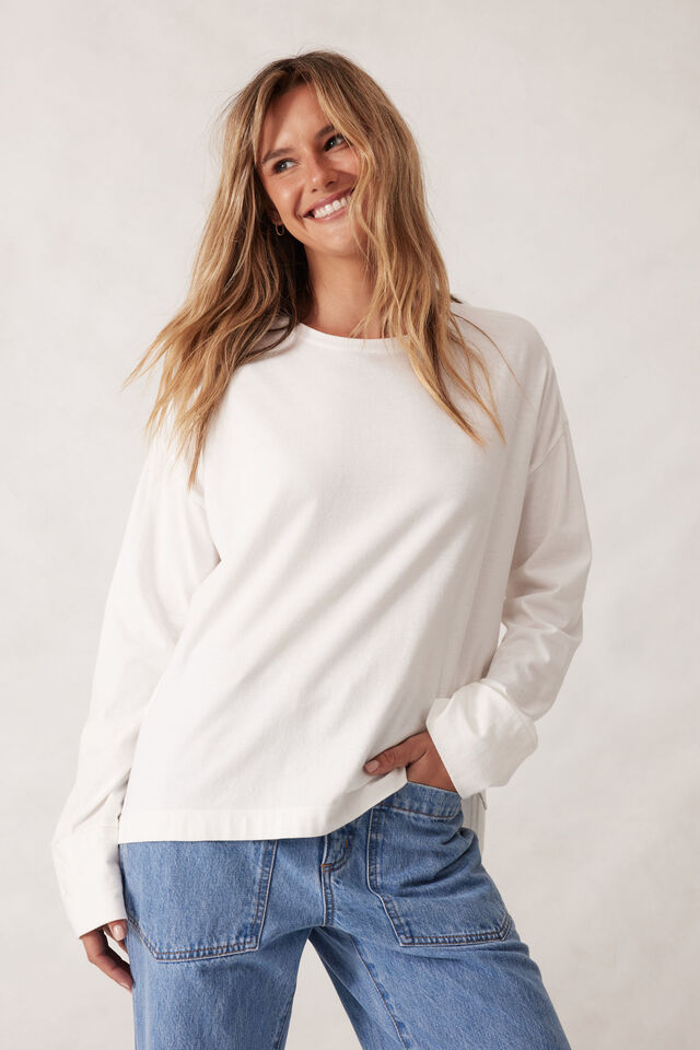 Slouchy Long Sleeve  Tee, VANILLA