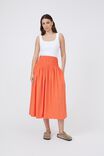 Shirred Skirt In Organic Cotton Poplin, PAPAYA - alternate image 1
