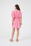Wrap Mini Dress In Cotton Linen Blend, SUNSET PINK - alternate image 3