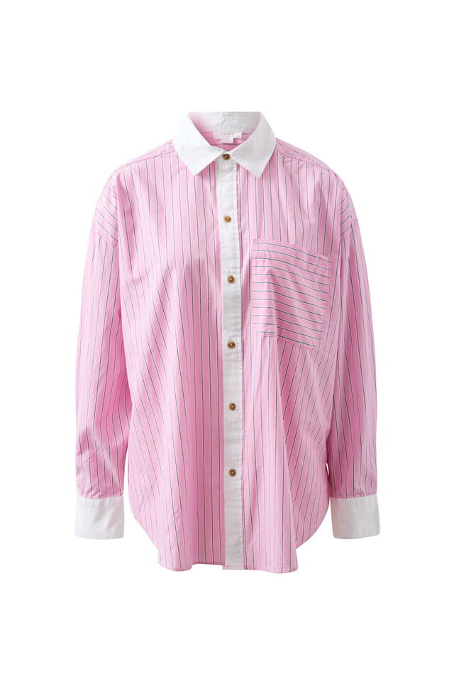 Peta Oversized Shirt, HIBISCUS PINK TRIPLE STRIPE WHITE COLLAR