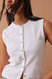 Lyla Button Through Rib Tank, WHITE - example image 6