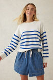 Boxy Knit With Embroidery, WINTER WHITE/BRIGHT BLUE STRIPE - alternate image 1