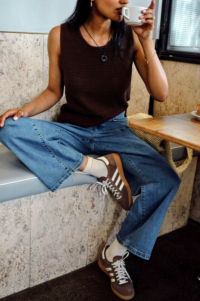 Margot Mesh Knit Tank, CHOCOLATE