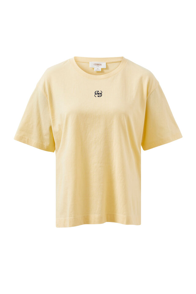 Stevie Slouchy Tee, SUNNY YELLOW/FRENCH NAVY EMBROIDERY