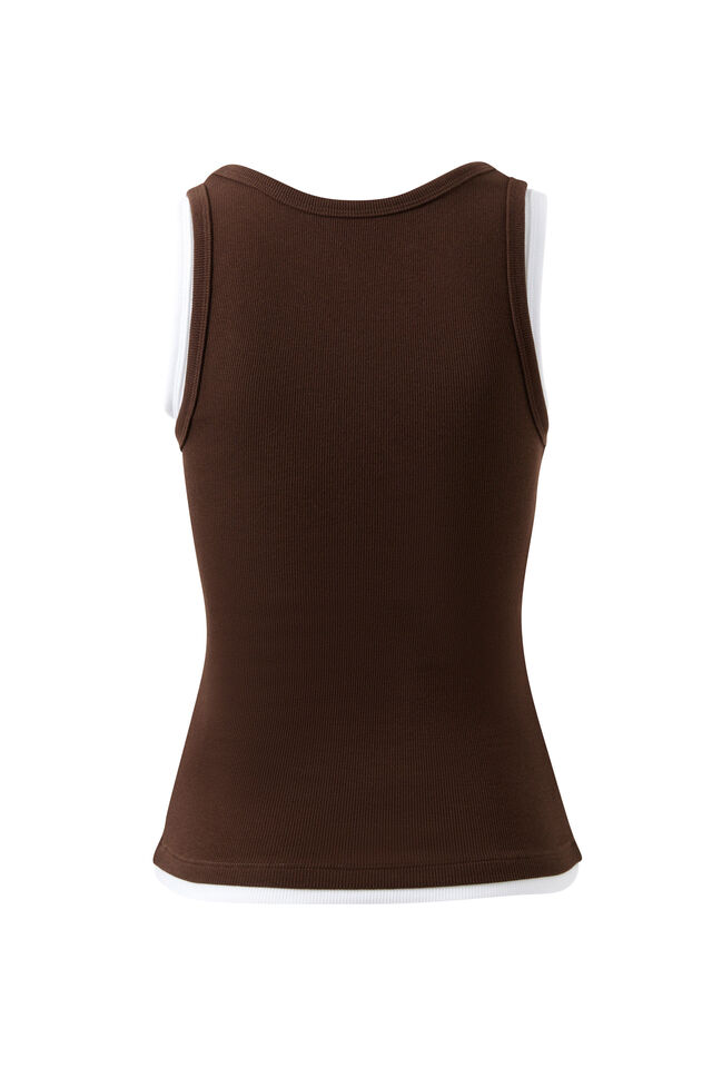 Skylar Layered Rib Tank, CHOC/WHITE
