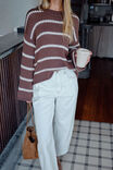 Lila Oversized Knit Crew, CHOCOLATE STRIPE - example image 1