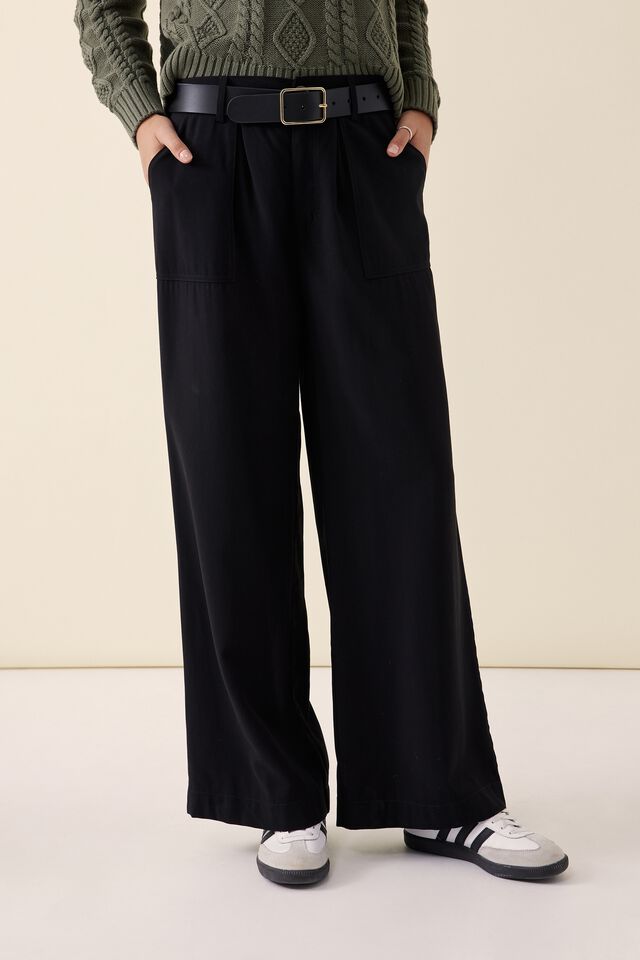 Utility Pleat Front Pant In Rescued Fabric, BLACK