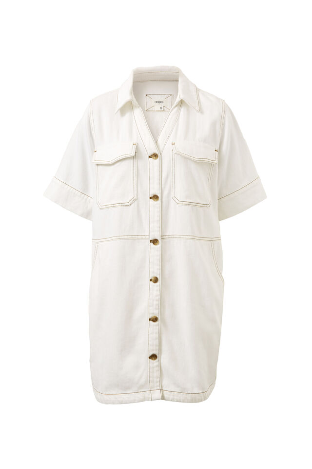Side Pocket Boxy Dress, FRESH ECRU