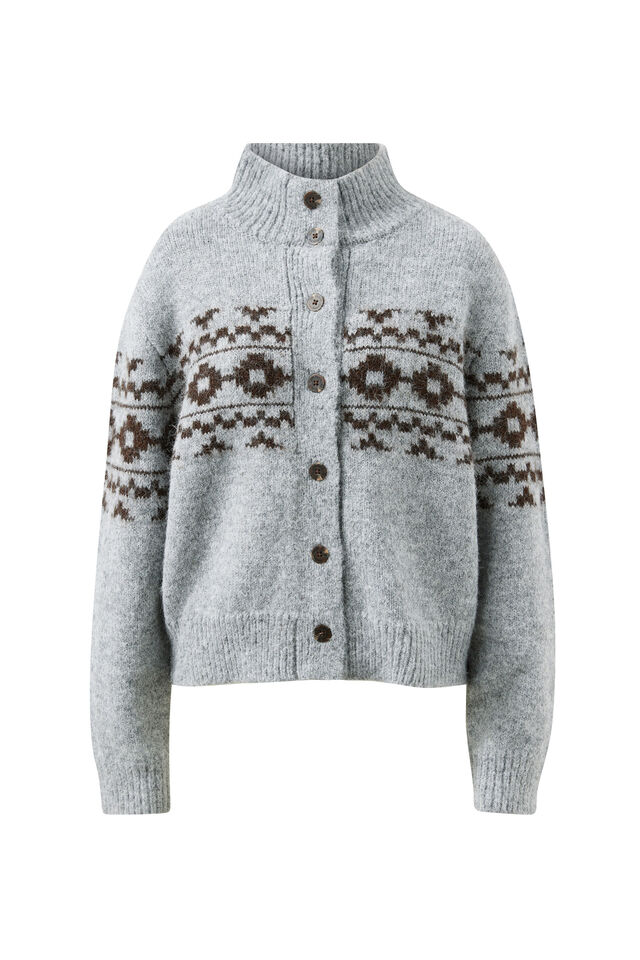 Orla Fair Isle Knit Cardi, GREY MARLE CHOC