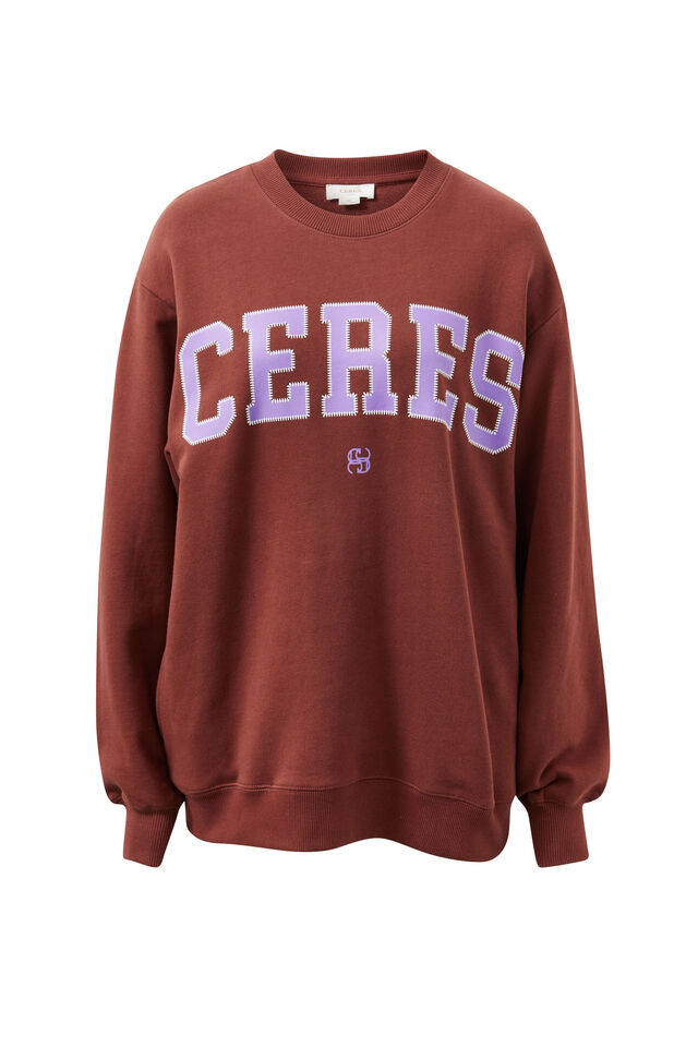 Isla Oversized Slouchy Crew, BURNT TOFFEE ORCHID HERITAGE LOGO
