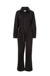 Puff Sleeve Jumpsuit, BLACK RESCUED FABRIC - alternate image 2