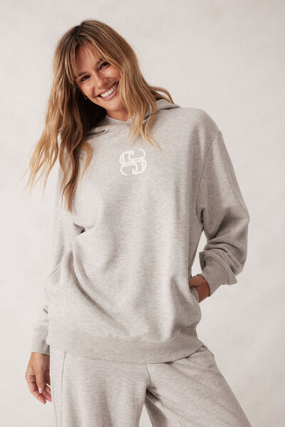 Oversized Slouchy Hoodie, GREY MARLE LOGO