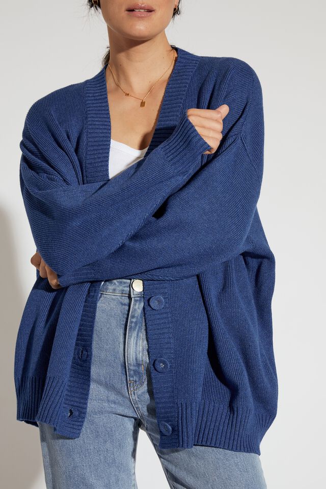 Soft Knit Oversized Cardigan In Recycled Blend, COBALT MARLE