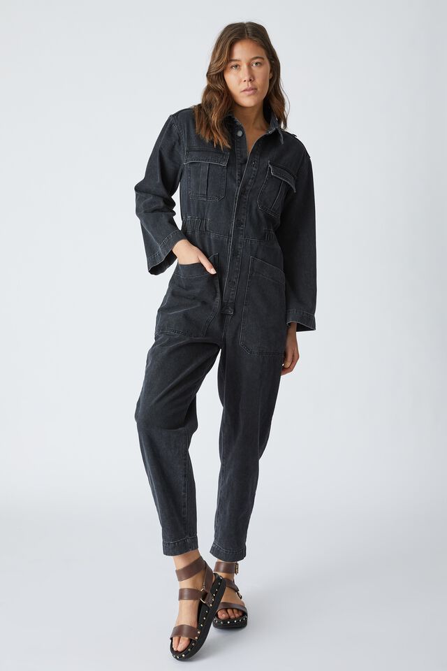 Utility Jumpsuit With Recycled Cotton, BLACK WASH