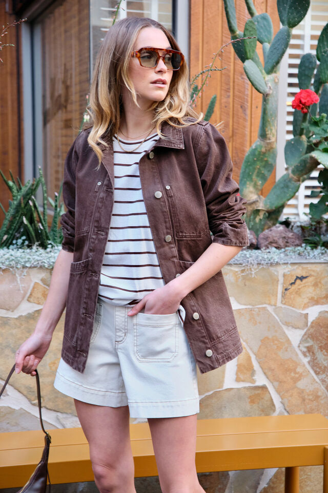 Ava Chore Shacket, CHOCOLATE