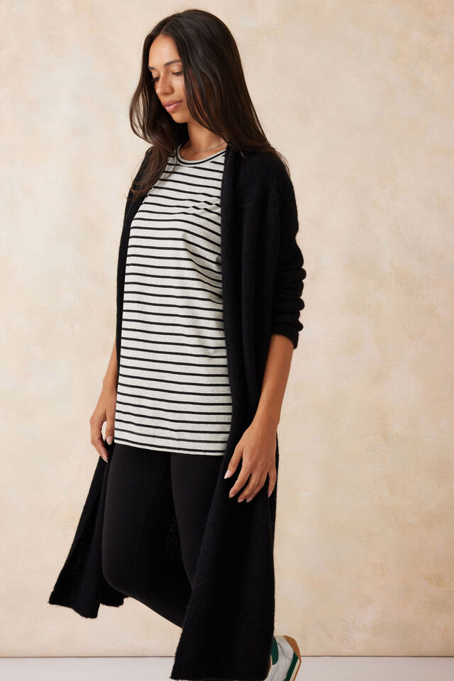 Longline Cardigan In Alpaca Wool Blend, BLACK