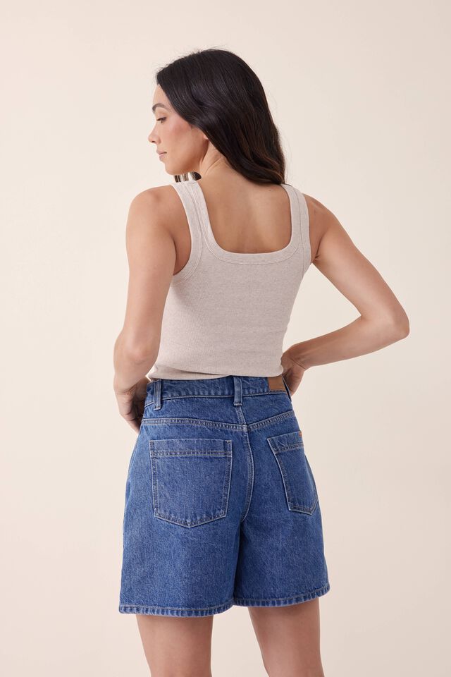 Contour Rib Square Neck Tank, OATMEAL MARLE