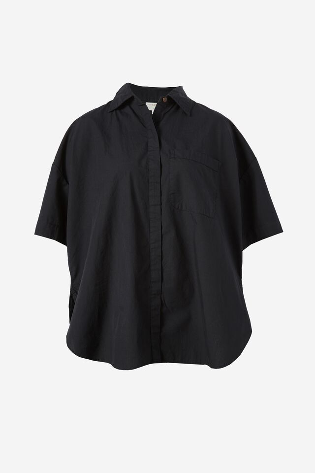 Boxy Shirt In Organic Cotton Poplin, BLACK