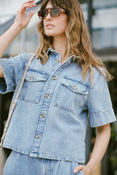 Short Sleeve Boxy Shirt, VINTAGE BLUE DENIM