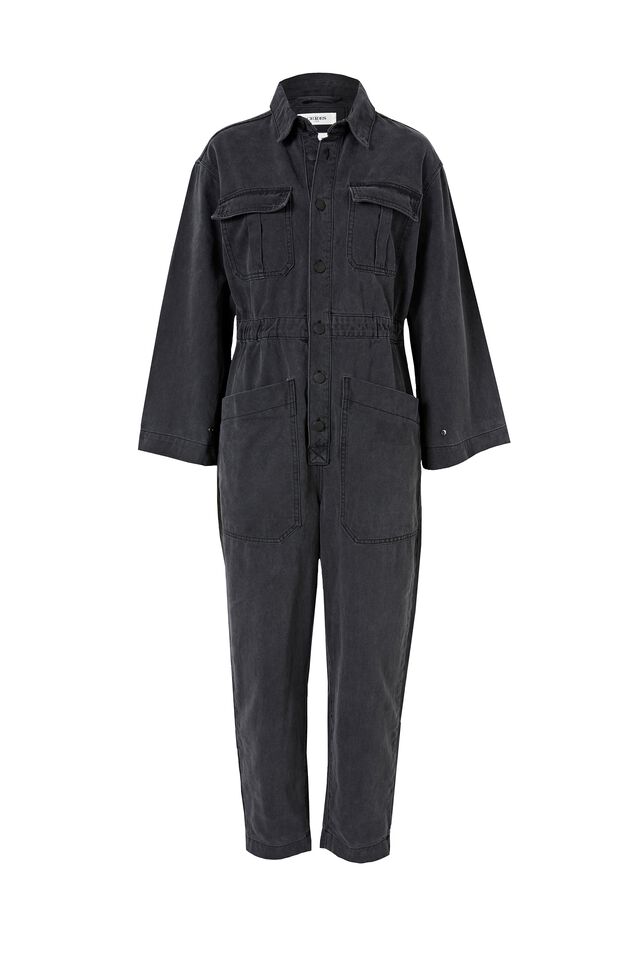 Denim Utility Jumpsuit In Cotton Lyocell Blend, WASHED BLACK