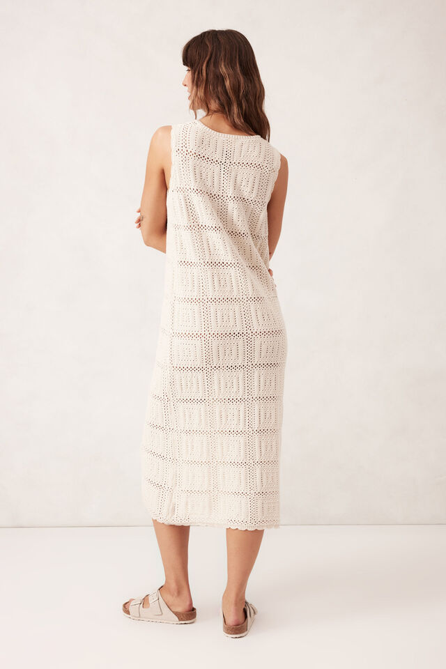 Square Knit Midi Tank Dress, ECRU
