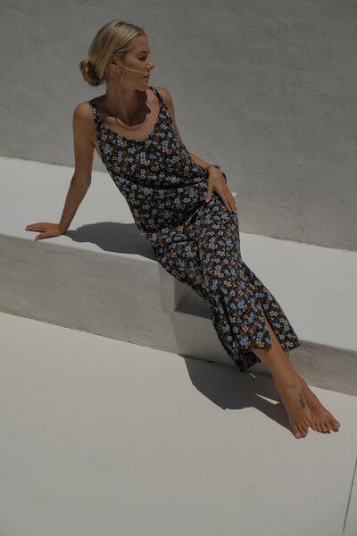 Slip Dress In Cotton Linen Blend, ILLUSION BLUE FLORAL