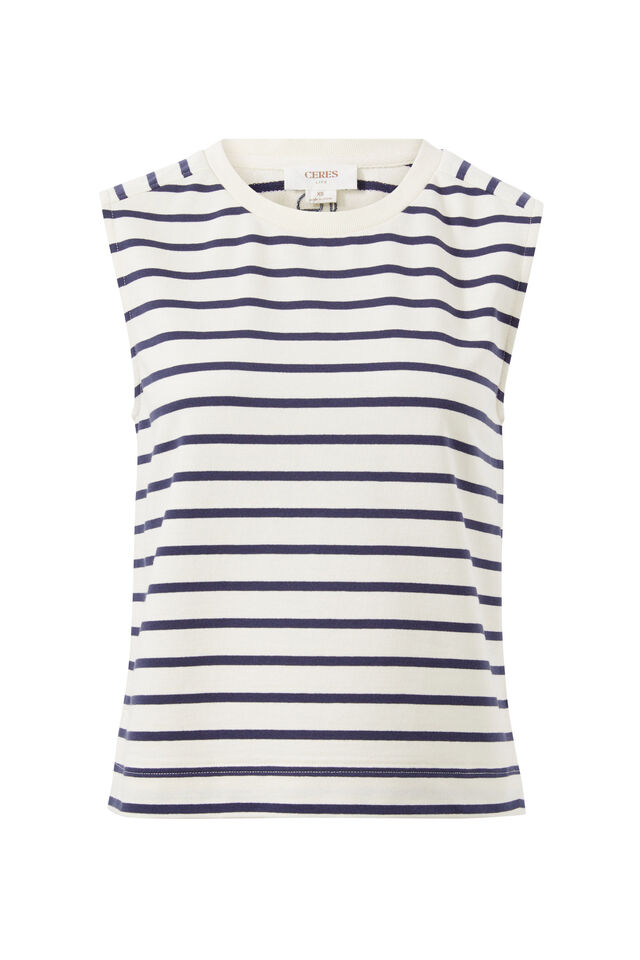Sporty Terry Top, NEW NAVY STRIPE