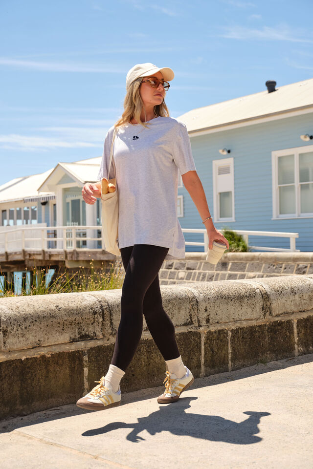 Lola Longline Step Hem Tee, CLOUD MARLE/CL LOGO EMBROIDERY